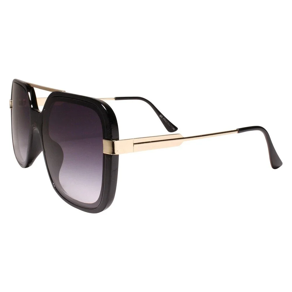 Designer Luxury Oversized XXL Gorgeous Stylish Square Black & Gold Sunglasses